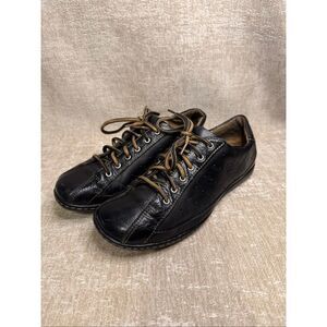 Born Women's Lace-up Leather Round Toe Bowling Oxford Sneakers Black Size 8.5